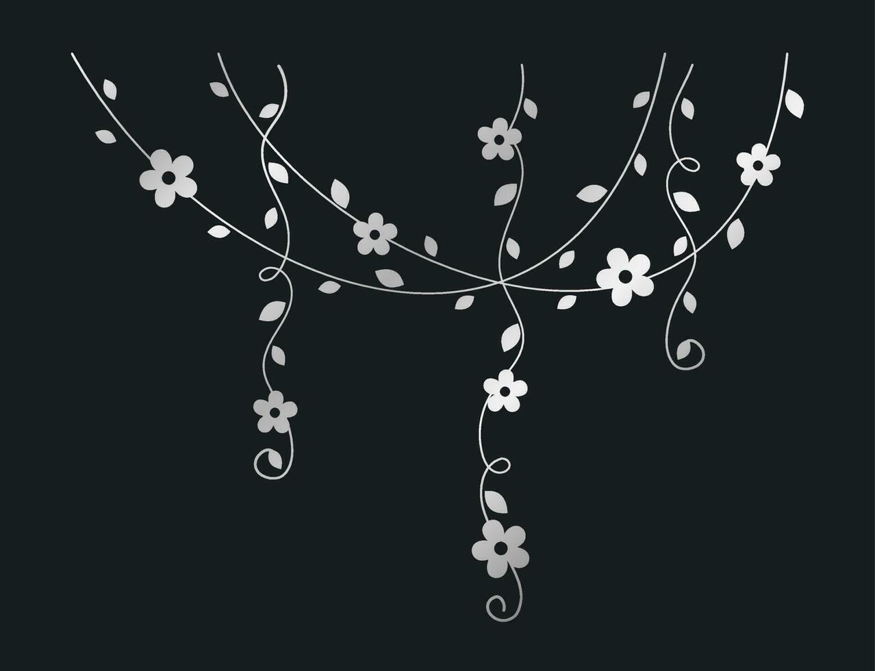 silver- vinstockar med blommor vektor illustration. enkel minimal gyllene blommig botanisk ridå design element för vår.