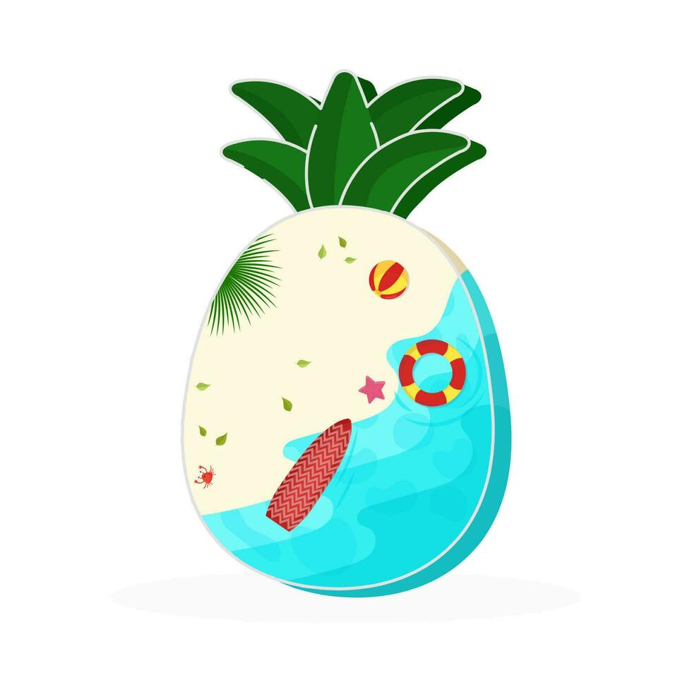 sommar ananas begrepp med strand bakgrund och surfing styrelse för sommar högtider eller resa begrepp med Plats för din meddelande. vektor