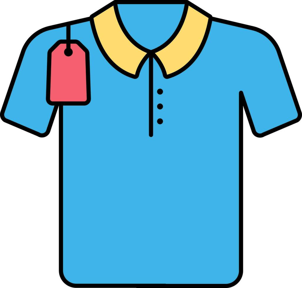 Gelb und Blau Hemd hängen Etikette eben Symbol. vektor