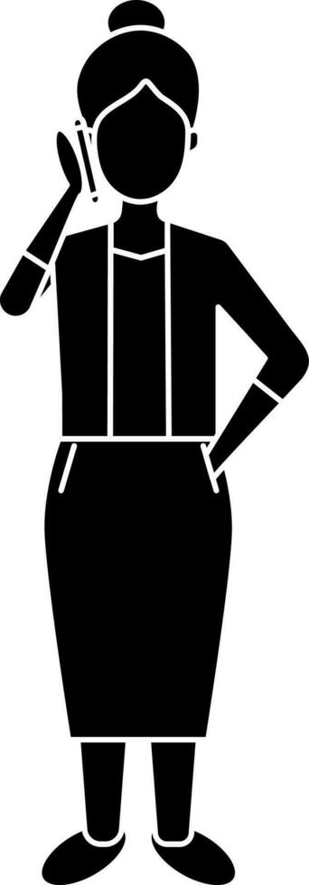 affärskvinna talande på telefon ikon i svart och vit Färg. vektor