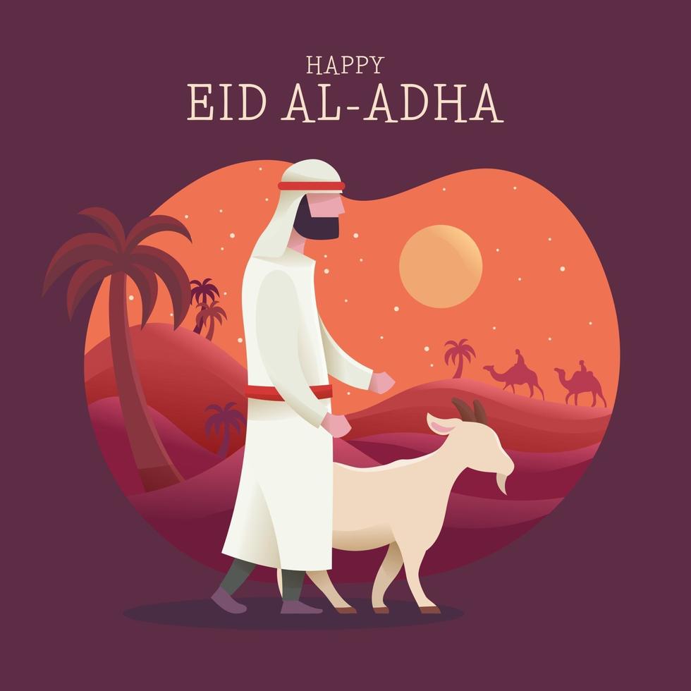 Feiern Sie Eid al Adha mit Mensch und Ziege vektor