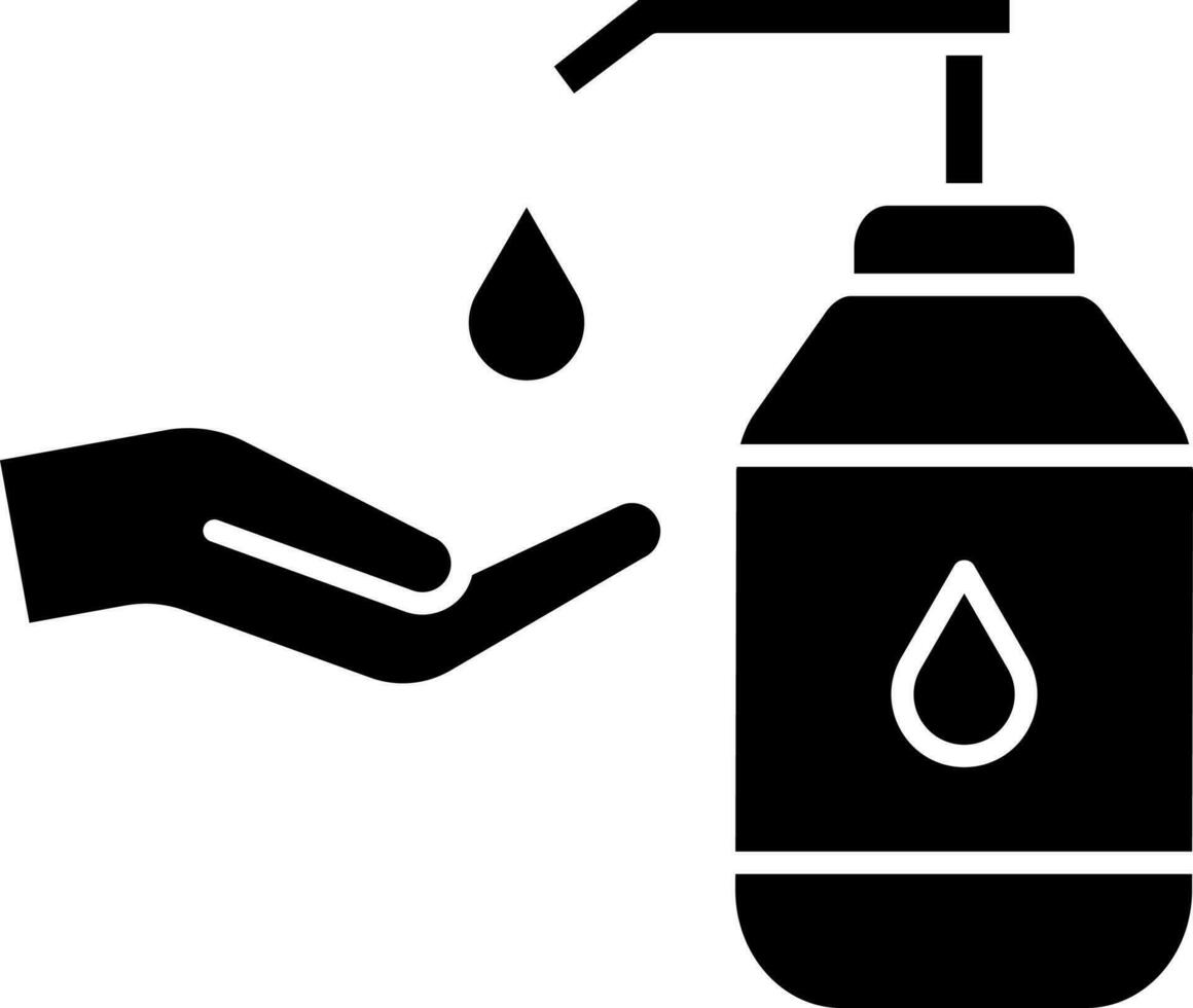 schwarz und Weiß Illustration von Drücken Sie Flasche mit Hand Symbol. vektor