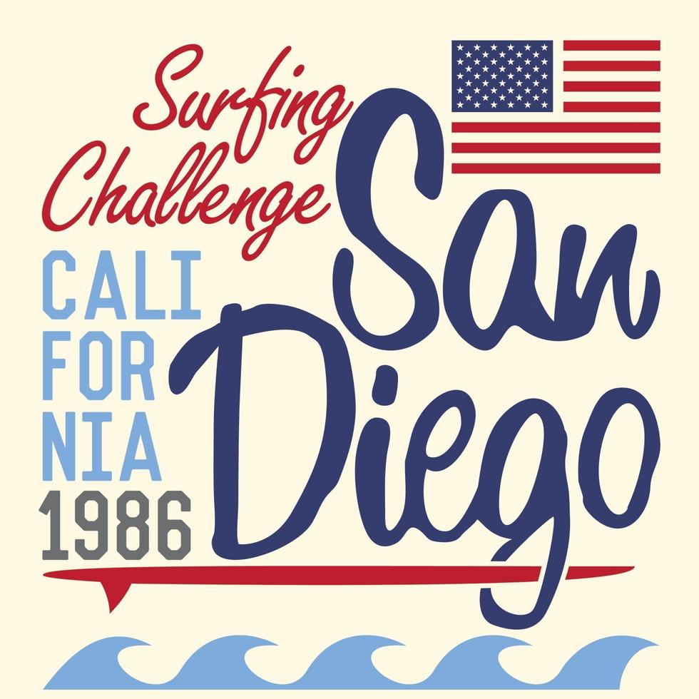 Kalifornien San Diego typografi tshirt utskrift design sommar vektor badge applikationsetikett
