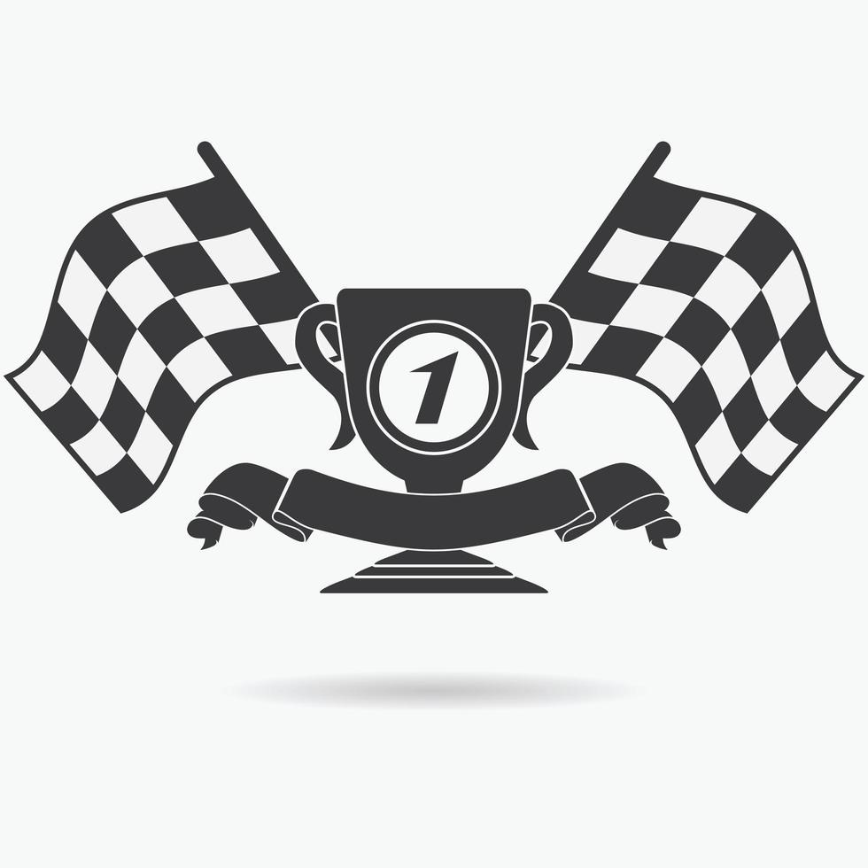 Flaggenikone kariert oder Rennflaggen erster Platz Preispokal und Zielband Sport Auto Geschwindigkeit und Erfolg Wettbewerb und Gewinner Rennen Rallye Vektor-Illustration vektor