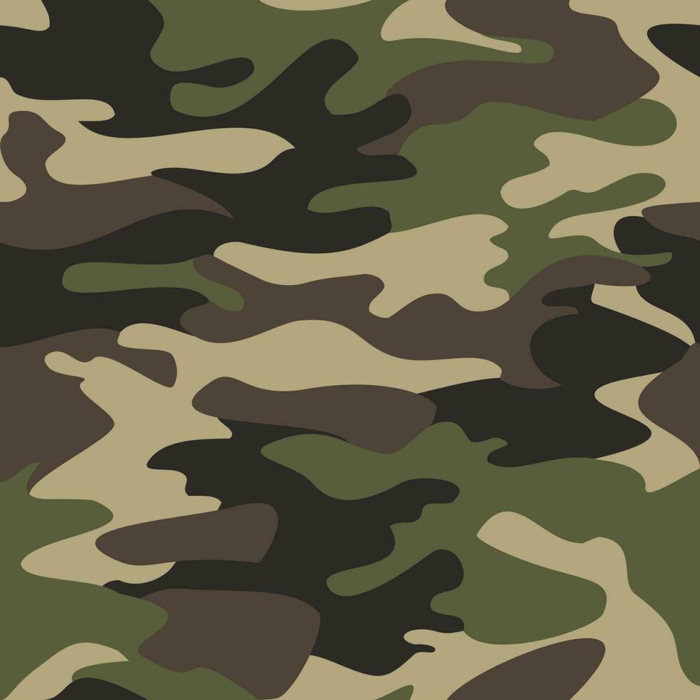kamouflage mönster bakgrund sömlös vektor illustration. klassisk Kläder stil maskering camo upprepa skriva ut. grön brun svart oliv färger skog textur