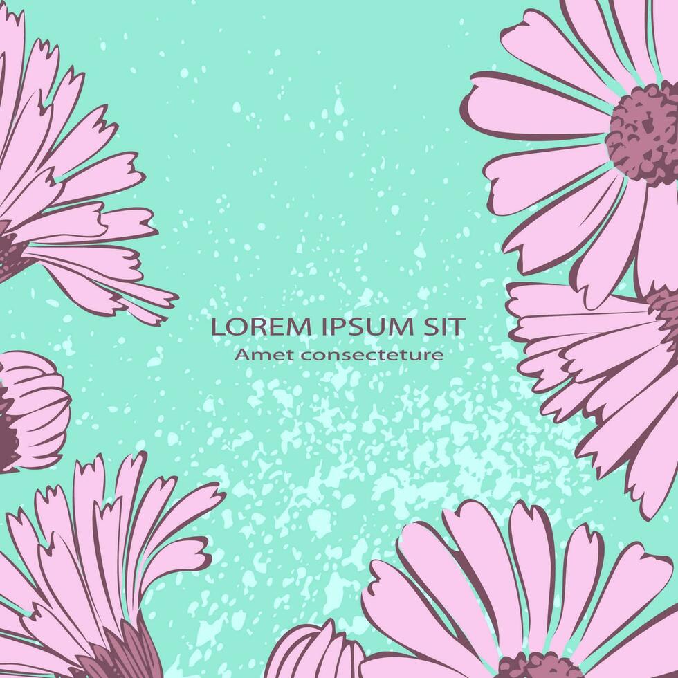 attraktiv vereinbart worden Bündel von Blumen. gezeichnet Rosa Chrysantheme Blumen künstlerisch Vektor Illustration. Blumen- botanisch Hochzeit Ornament modisch Muster Design mit Aquarell sprühen auf cyan Hintergrund