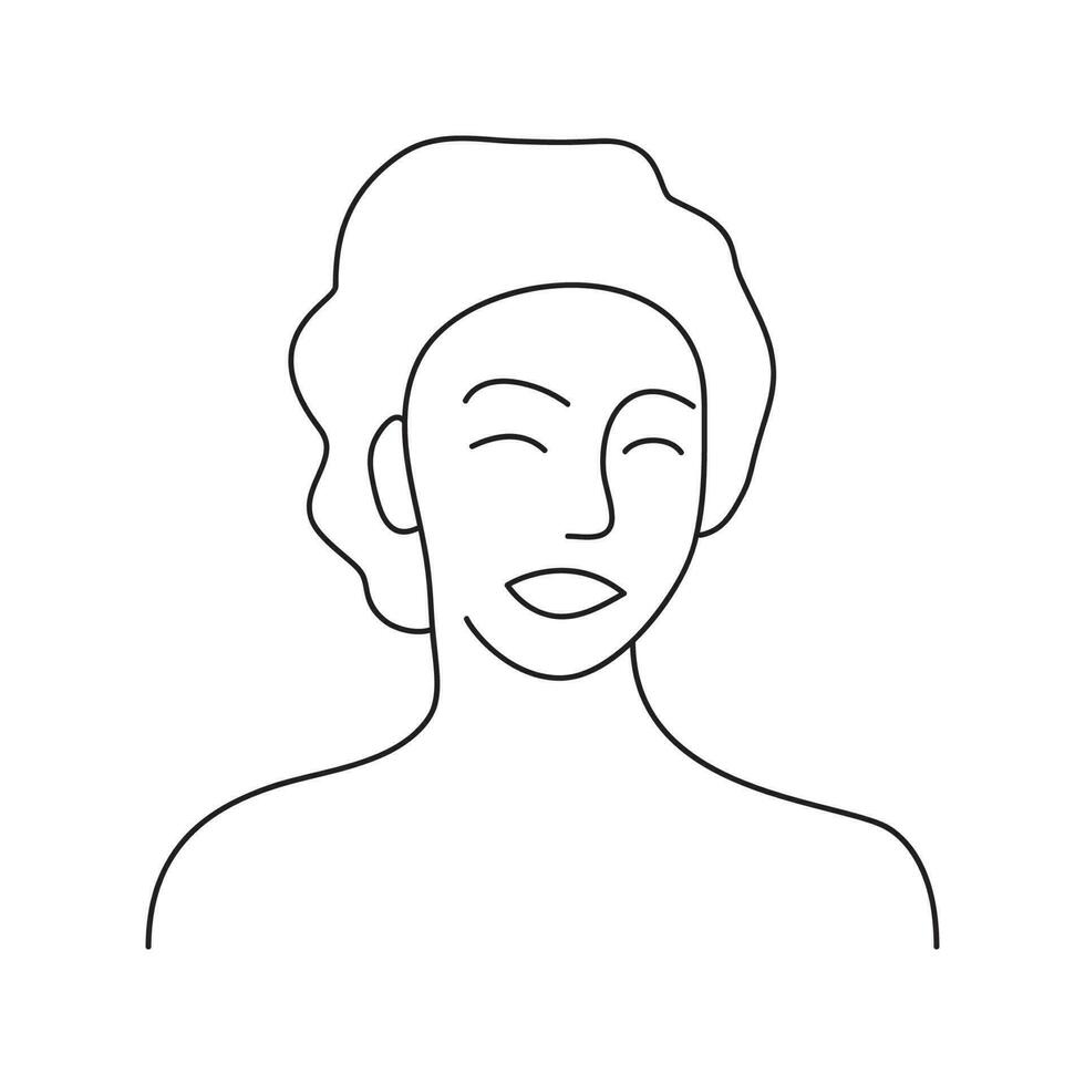 minimalistisk hand dragen kvinna vektor porträtt i modern abstrakt ett linje teckning grafisk stil. dekor skriva ut, vägg konst, kreativ design för social media. trendig mall med porträtt kvinna främre ansikte
