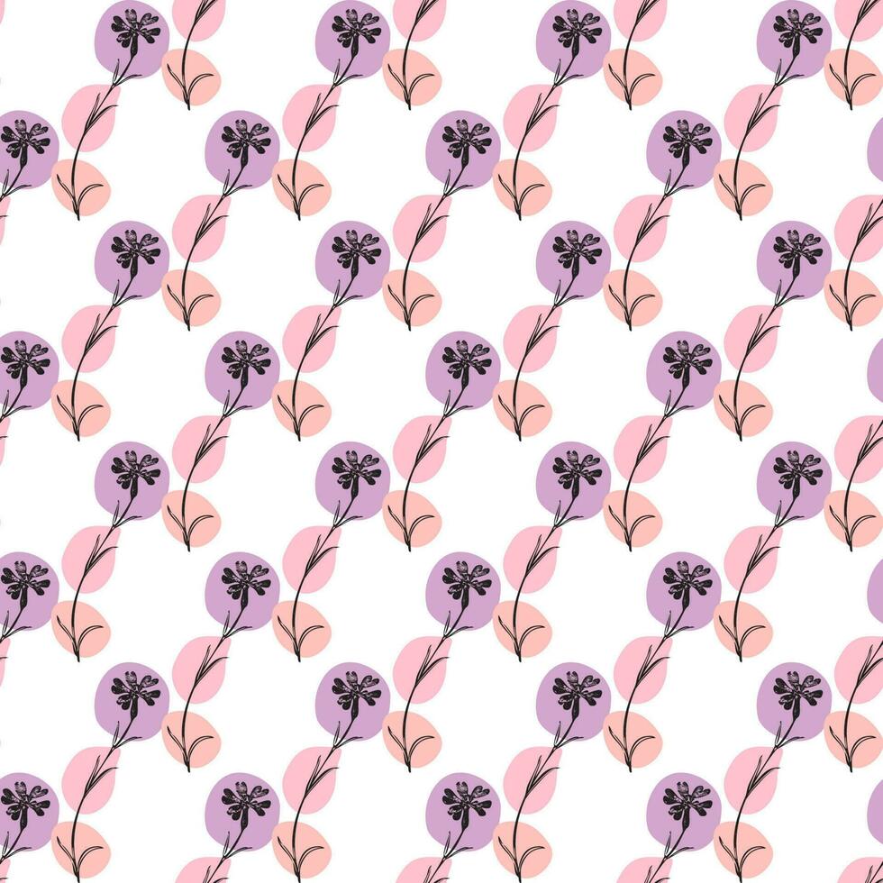 botanisch Hand gezeichnet Blumen- nahtlos Muster. Jahrgang Wildblume Pflanze. Pastell- abstrakt Hintergrund. kreativ Stil. Grafik Design Hintergrund, Verpackung, Hochzeit Einladung, Banner Vektor Illustration
