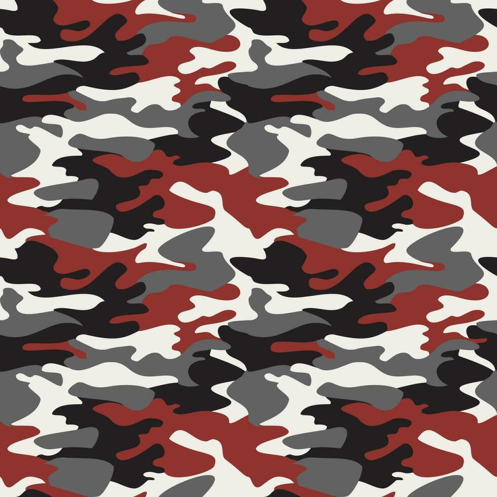 tarnen Muster Hintergrund nahtlos Vektor Illustration. klassisch Kleidung Stil Maskierung camo wiederholen drucken. rot schwarz grau Weiß Farben Wald Textur