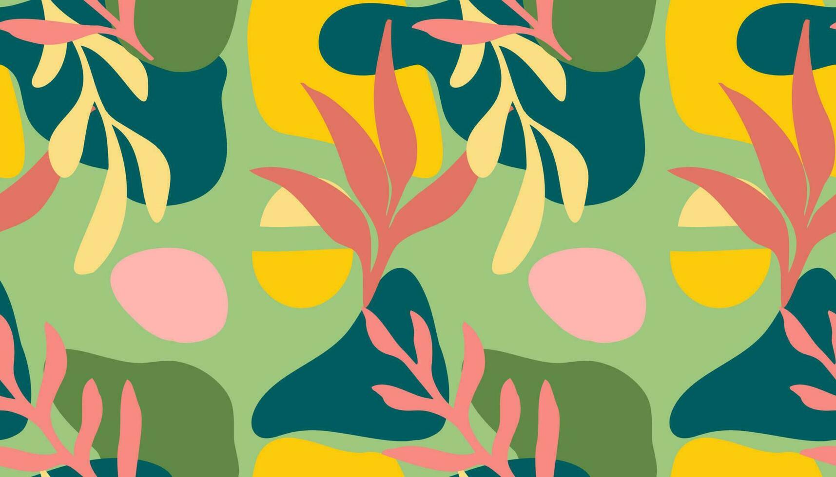 sömlös mönster av hand dragen olika former klotter objekt, rader och växt blad lövverk bakgrund färgrik blommig bakgrund för mönster. abstrakt vektor design illustration