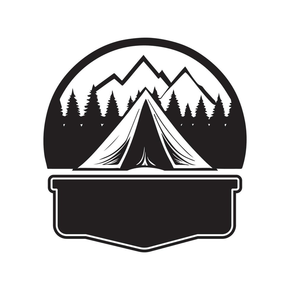 svart och vit camping logotyp design vektor