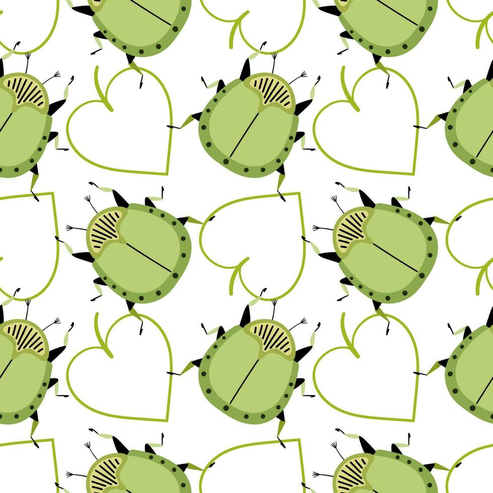 stank grön buggar med löv. sömlös mönster med tecknad serie element vektor