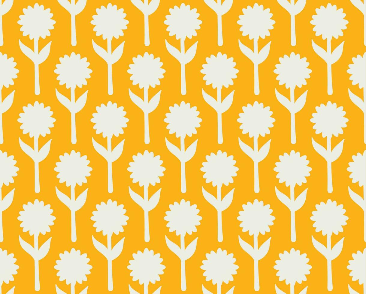 grooviger hintergrund. Nahtloses helles Wiederholungsmuster aus einfachen blühenden Blumen im psychedelischen Hippie-Stil der 1970er Jahre. grafisches Dekorornament im Retro-Design. Vektor-Illustration vektor