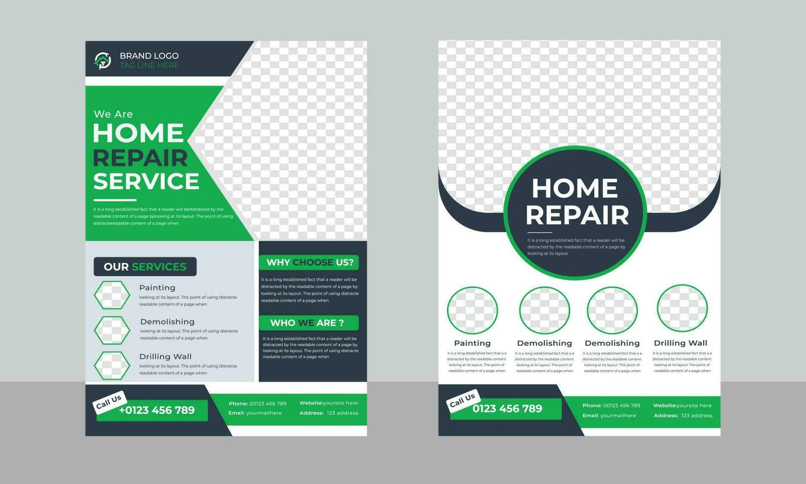 a4 Flyer drucken bereit Zuhause Reparatur Flyer und Heimwerker Bedienung Flyer Poster Vorlage, Flyer Design Satz. vektor