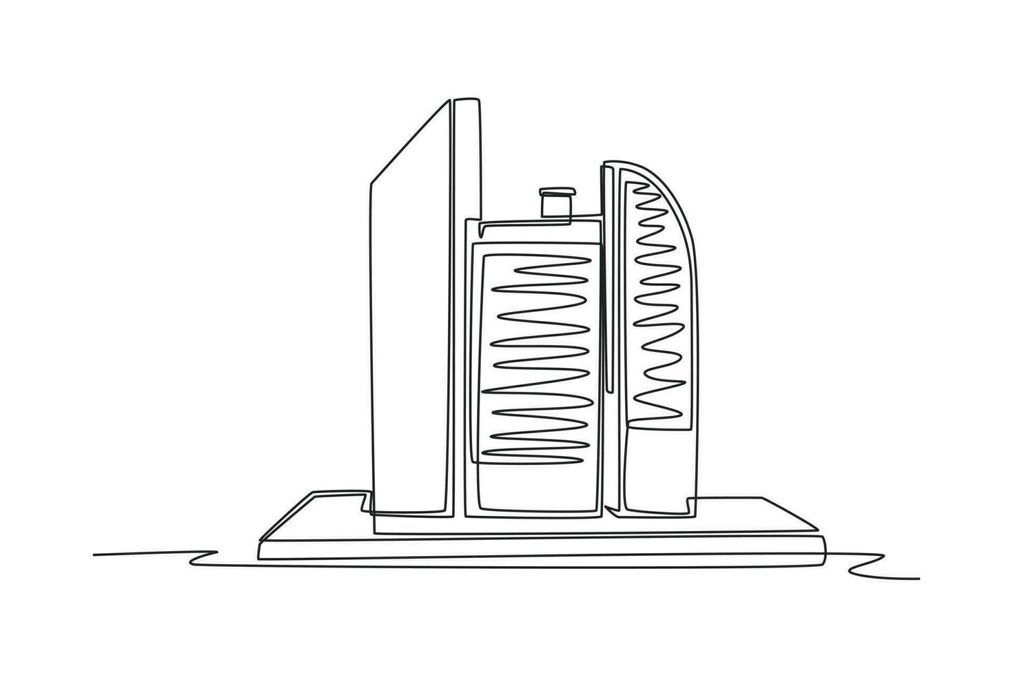 kontinuerlig ett linje teckning modern byggnad visas för levande rum. interiör begrepp. enda linje dra design vektor grafisk illustration.