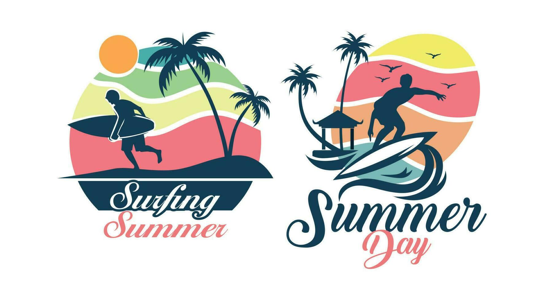 sommar och surfing logotyp design. retro surfing logotyp mall vektor