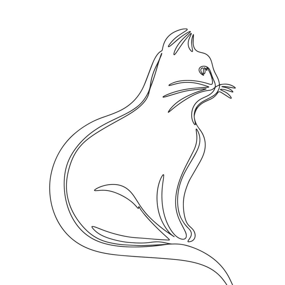 Katze isoliert auf Weiß Hintergrund. Linie Kunst Sitzung Katze Tier, Haustier. einer Linie kontinuierlich Vektor Illustration.