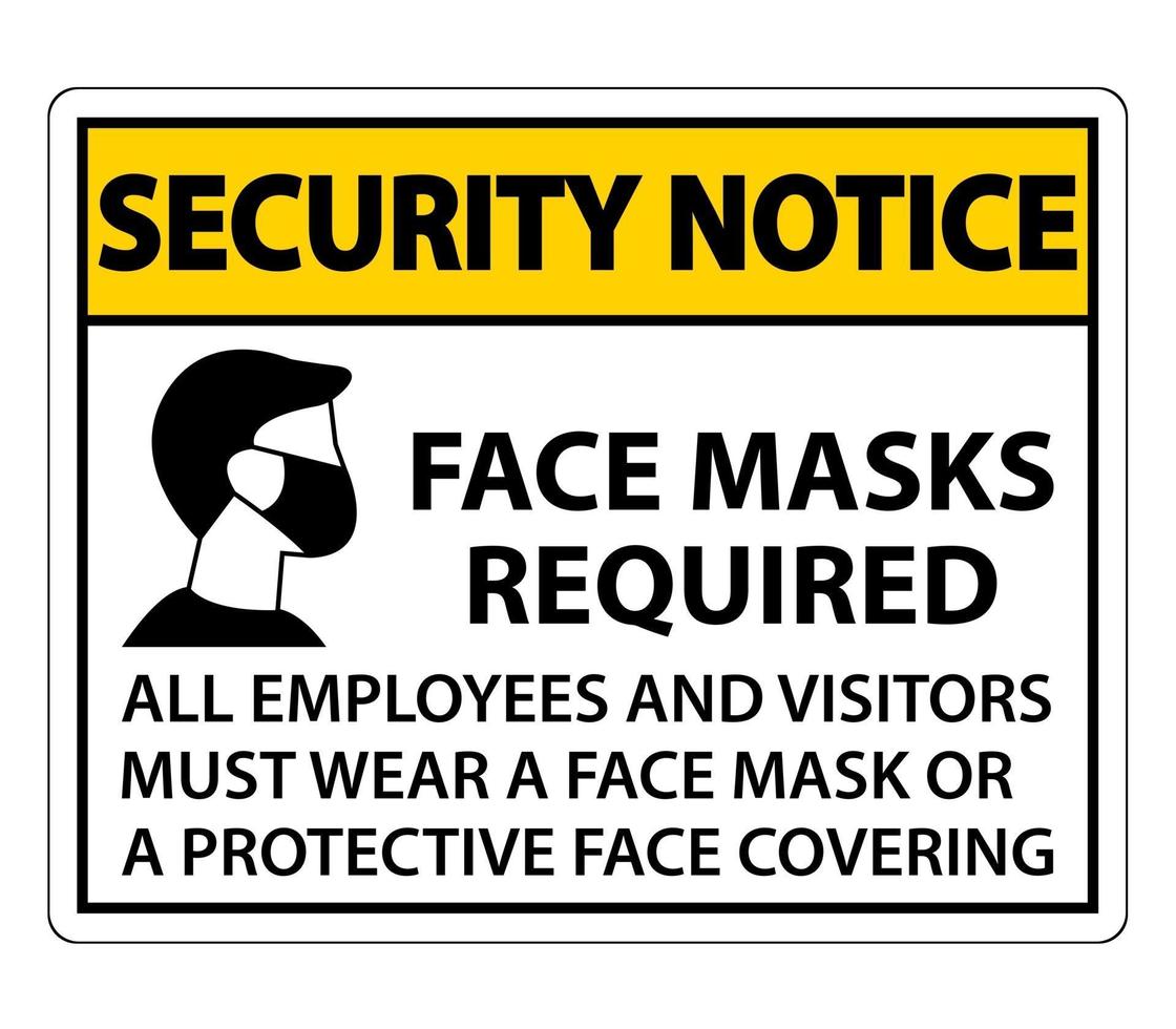 Sicherheitshinweis Gesichtsmasken erforderlich Zeichen auf weißem Hintergrund vektor