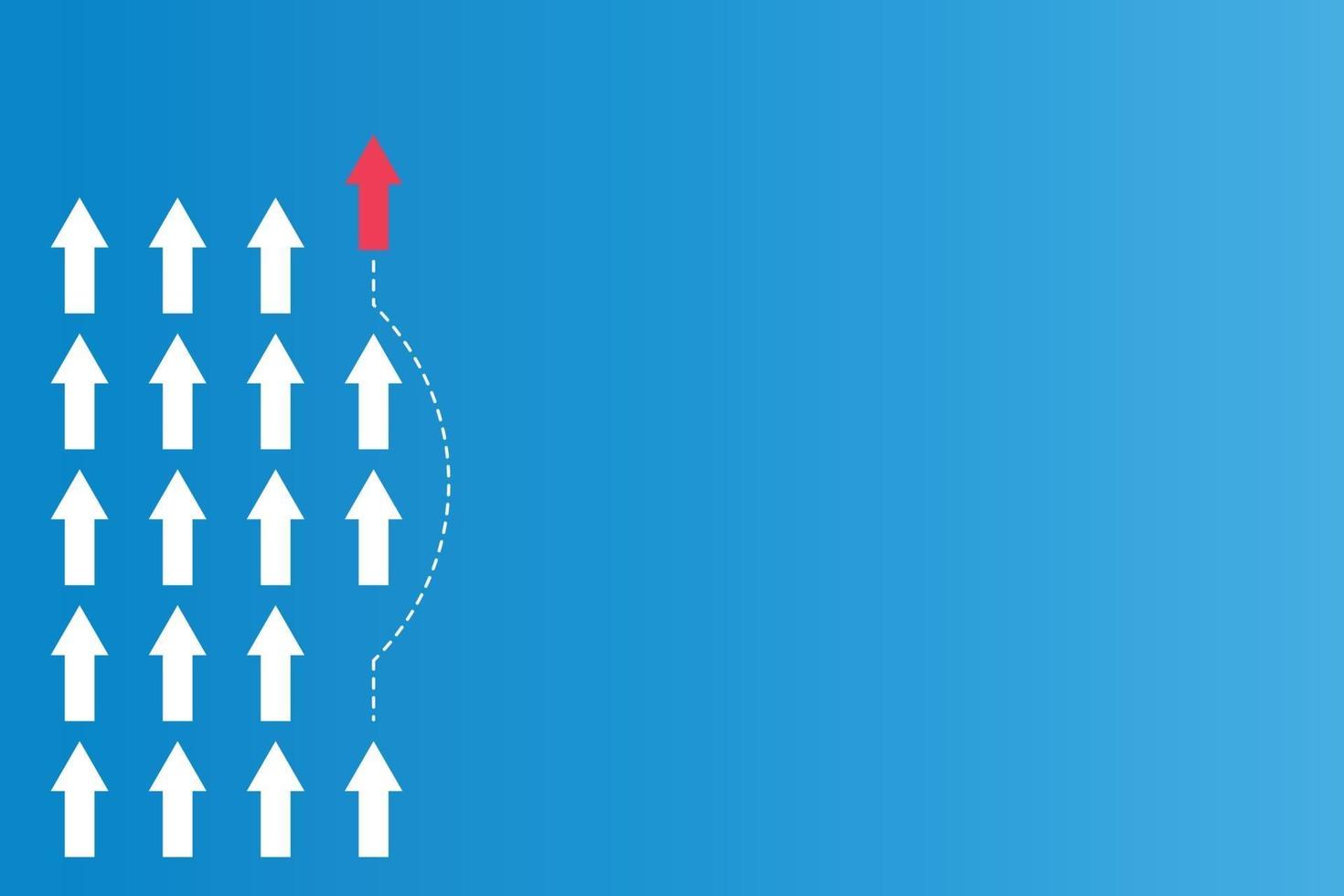 Führung oder andere Konzepte mit Richtungspfeil, rotem und weißem Papier und Routenlinien auf blauem Hintergrund vektor