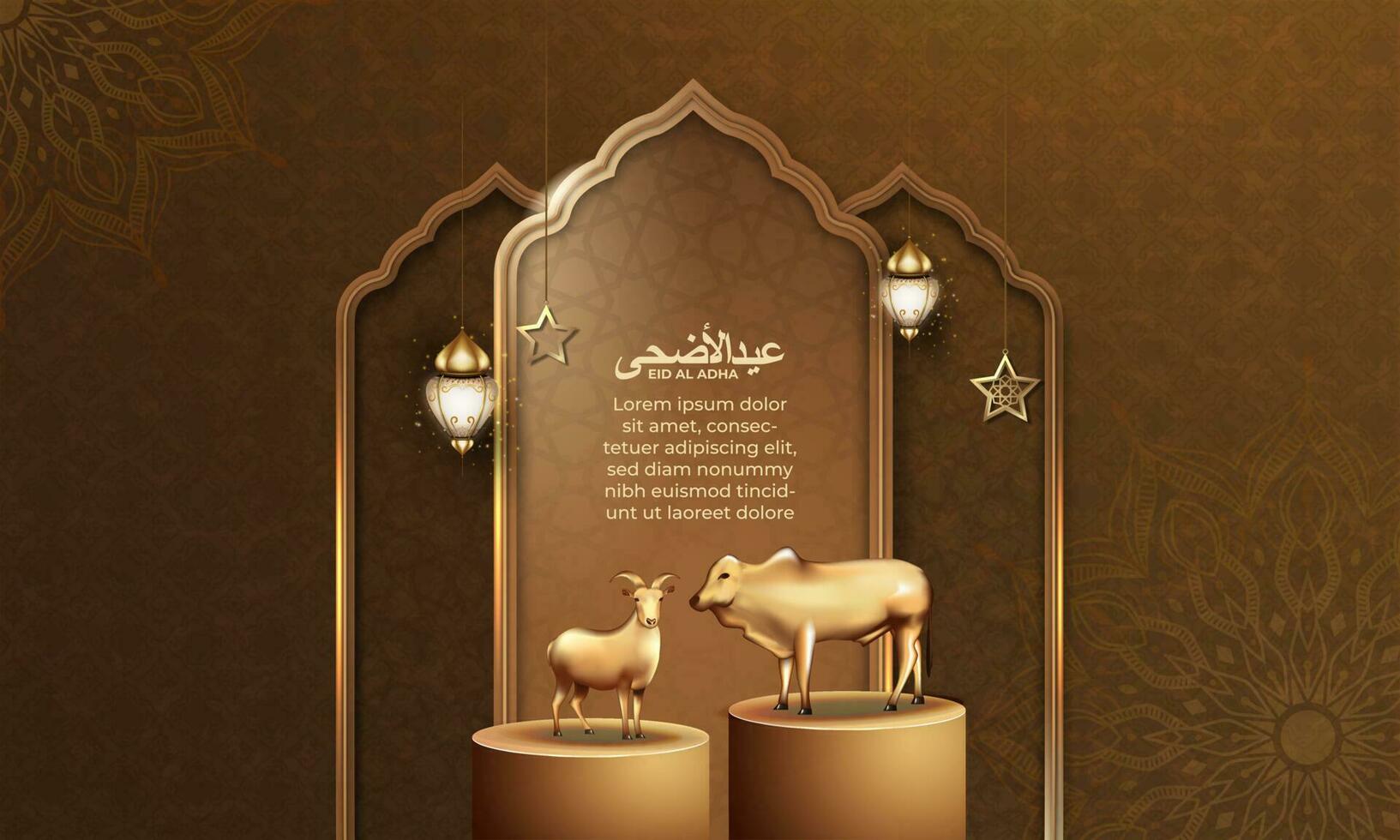 eid al Adha bakgrund med get, och ko för affisch, baner design. vektor illustration
