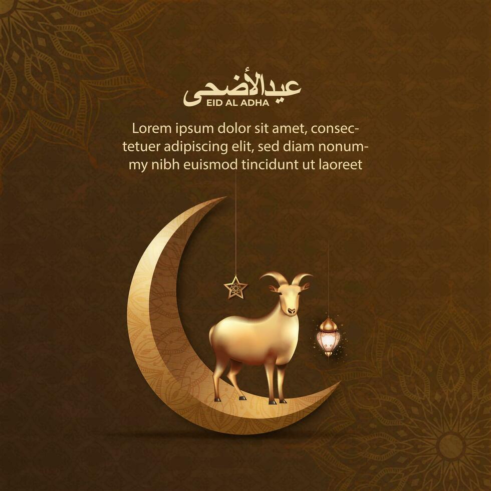 eid al Adha islamic hälsning kort med get och halvmåne måne för affisch, baner design. vektor illustration