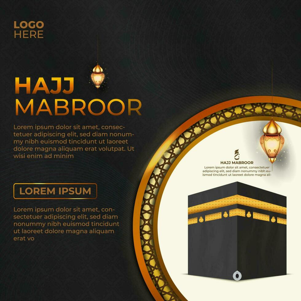 Turné hajj och umrah social media mall vektor design med realistisk kaaba för islamic bakgrund, flygblad, baner