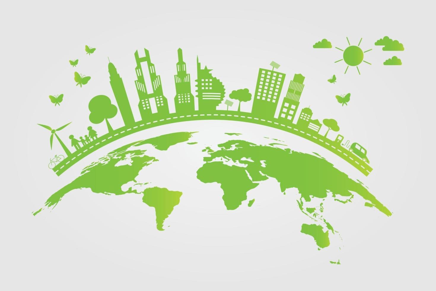 Ökologie Grüne Städte helfen der Welt mit umweltfreundlichen Konzeptideen vektor