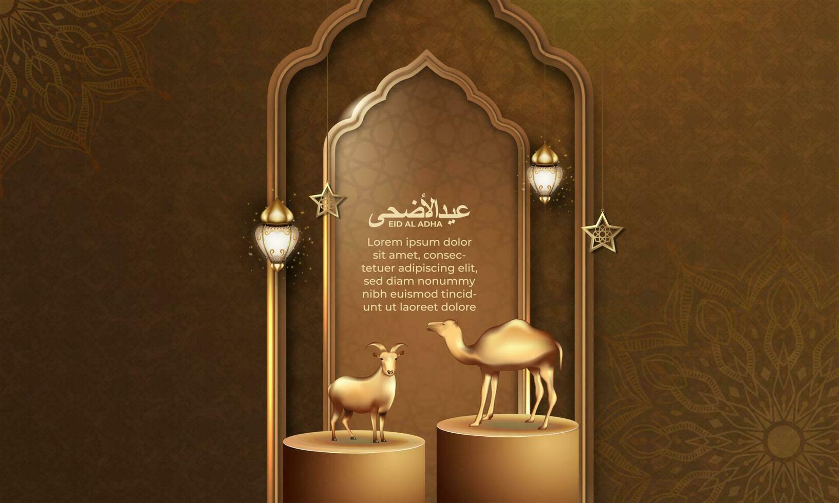 eid al adha Hintergrund mit islamisch Muster , Ziege und Kamel zum Poster, Banner Design. Vektor Illustration