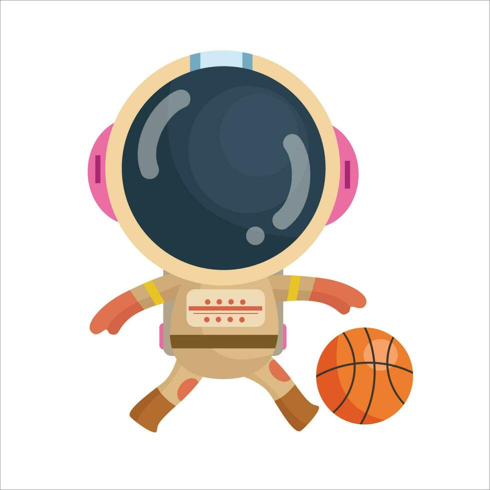 Vektor Karikatur süß und komisch Astronaut spielen Basketball