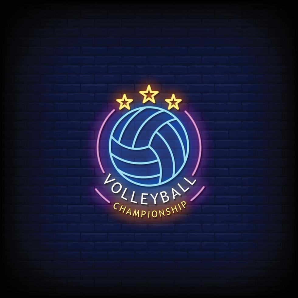 Volleyball Meisterschaft Neon Zeichen Stil Text Vektor