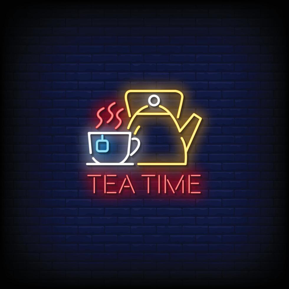 Teezeit Neonzeichen Stil Text Vektor