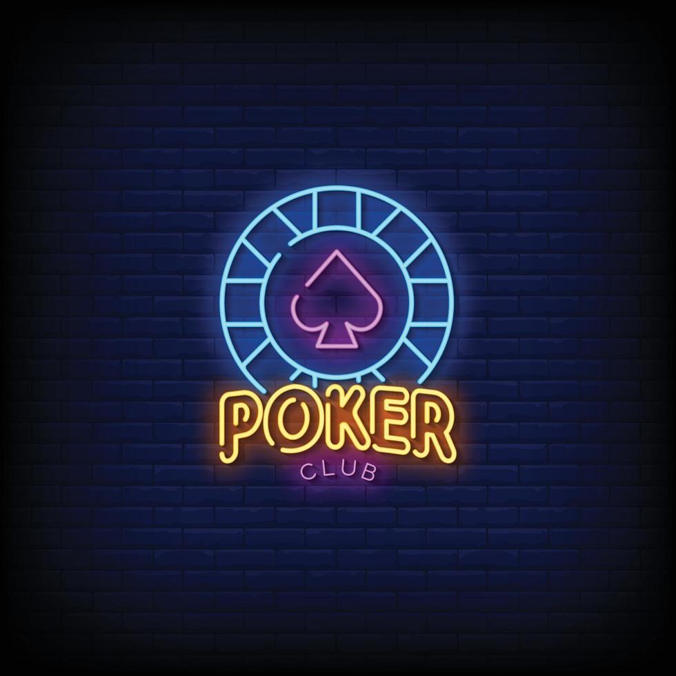 poker club neonskyltar stil text vektor