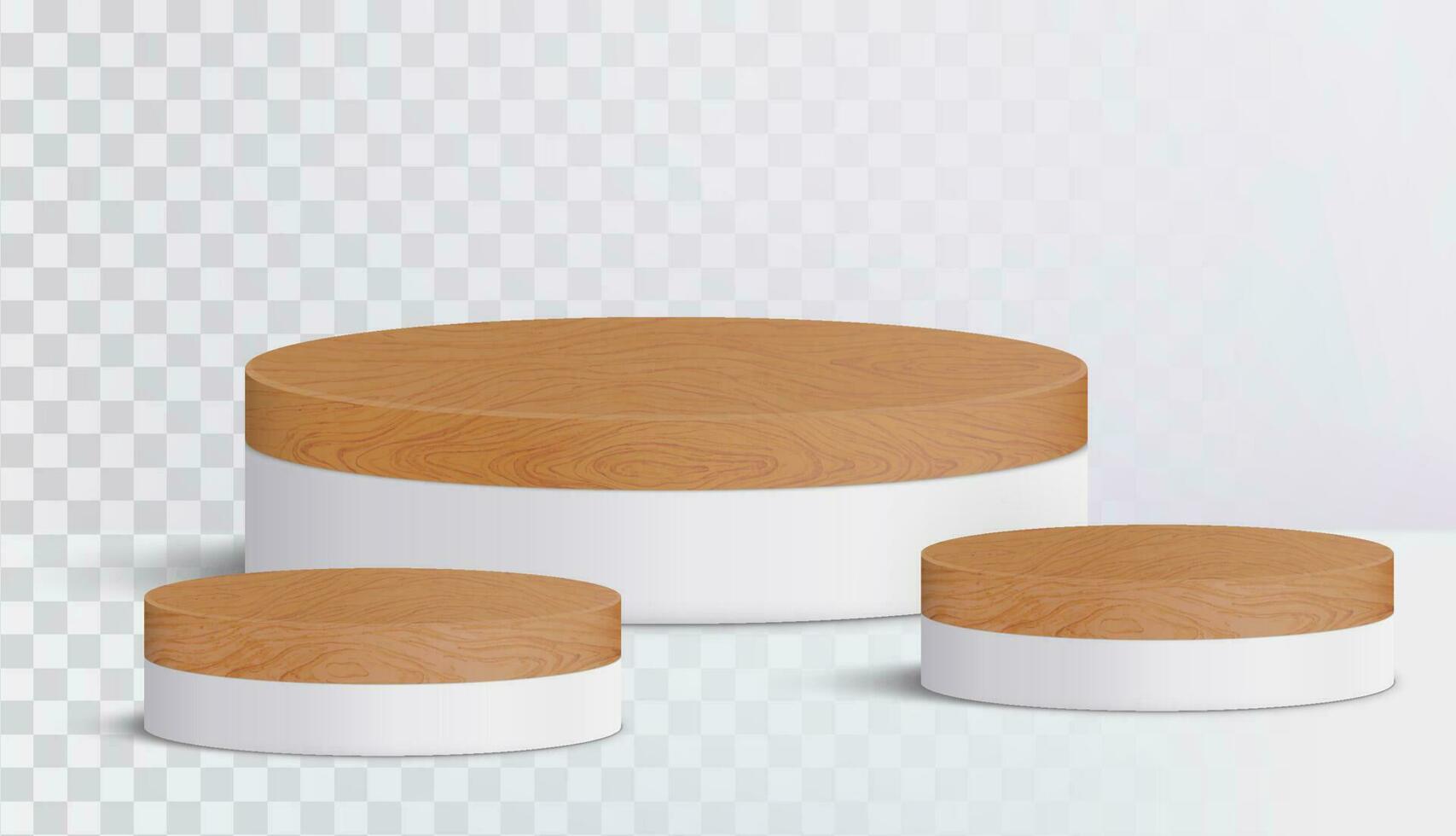 Holz runden Podium zum kosmetisch Produkt Präsentation. 3d geometrisch Sockel Vektor. vektor