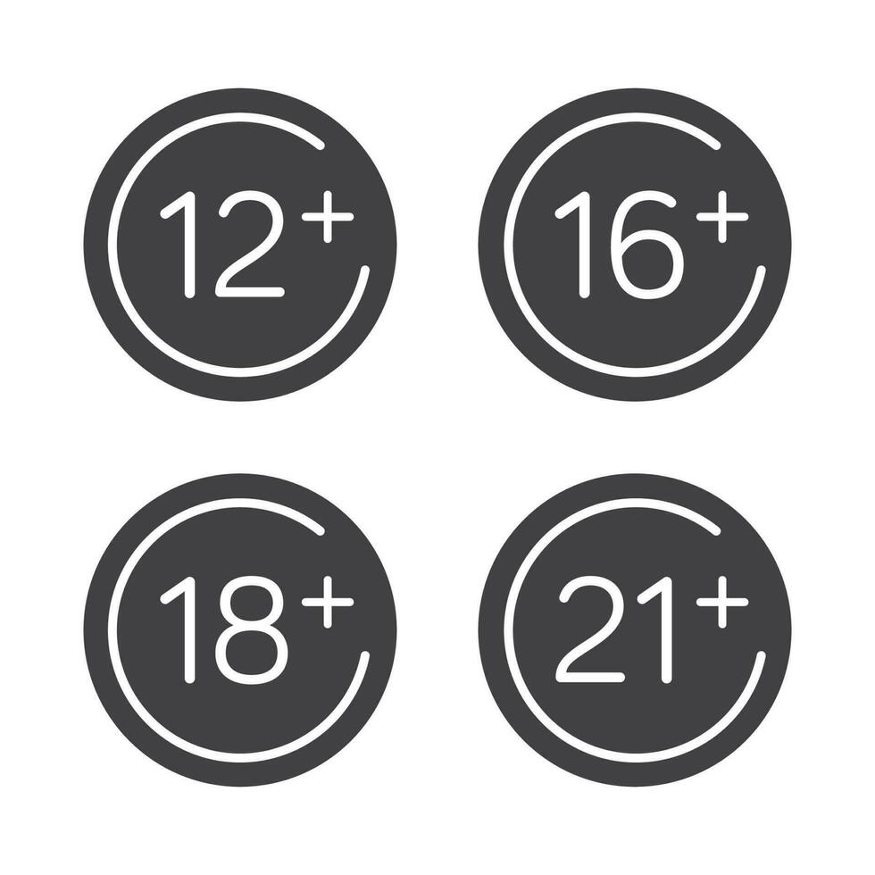 12, 16,18, 21 Plus Zeichen Symbol isoliert Vektor Illustration.