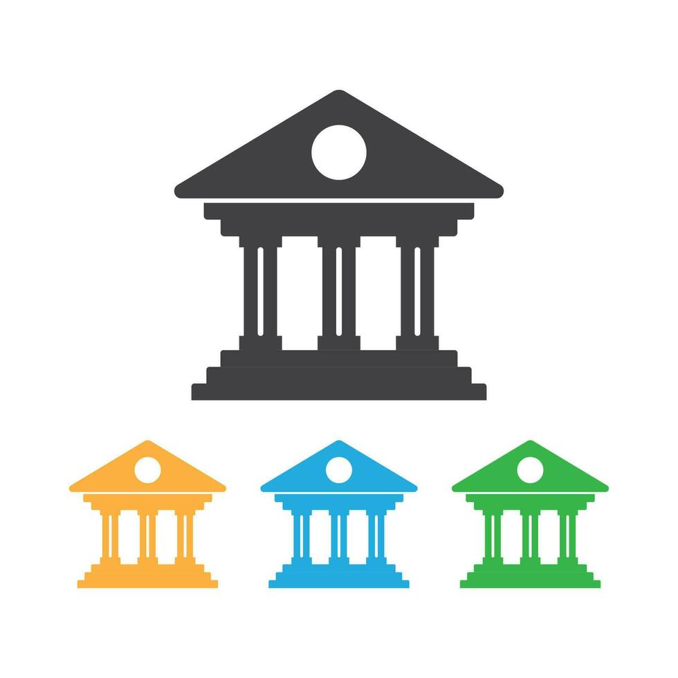 Bank, akademi, museum eller byggnad ikon uppsättning isolerat vektor illustration.