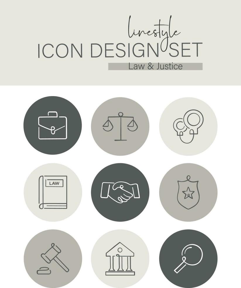 Linienstil Symbol Design einstellen Gesetz und Gerechtigkeit vektor