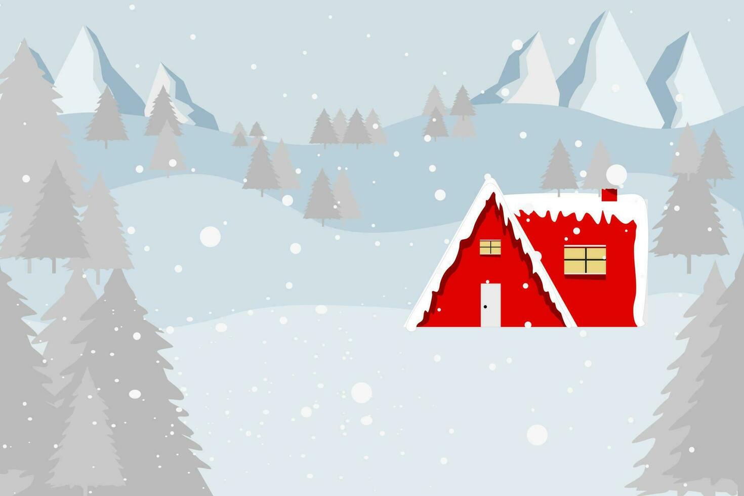 rot Haus im Schnee Hügel Hintergrund. vektor