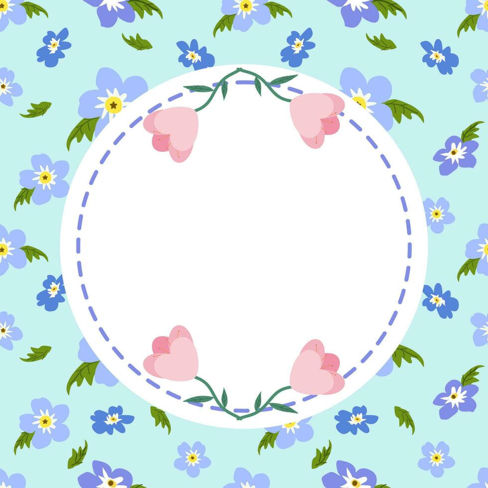 Kreis leer Karte Vorlage mit Blumen- nahtlos Muster Hintergrund. Kopieren Raum zum Ihre Text. vektor