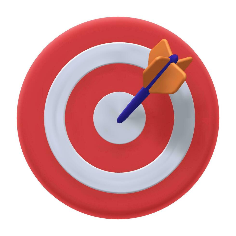 3d machen Symbol von rot und Weiß Ziel mit Orange Blau Pfeil im das Center. Vektor isoliert Illustration