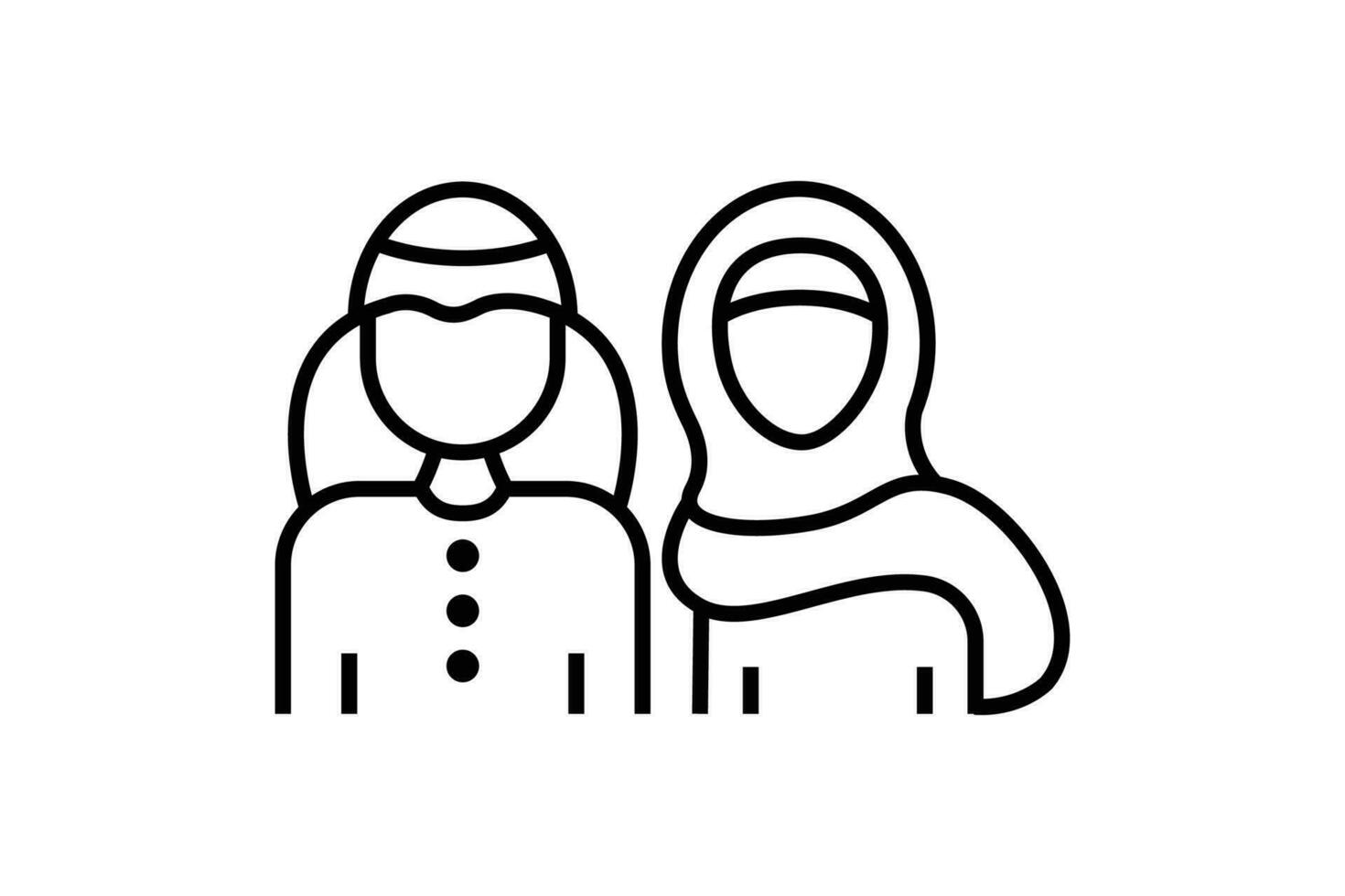 Saudi Menschen icon.man und Frau im traditionell Muslim Shemakh Kopf Schal. Linie Symbol Stil Design. einfach Vektor Design editierbar