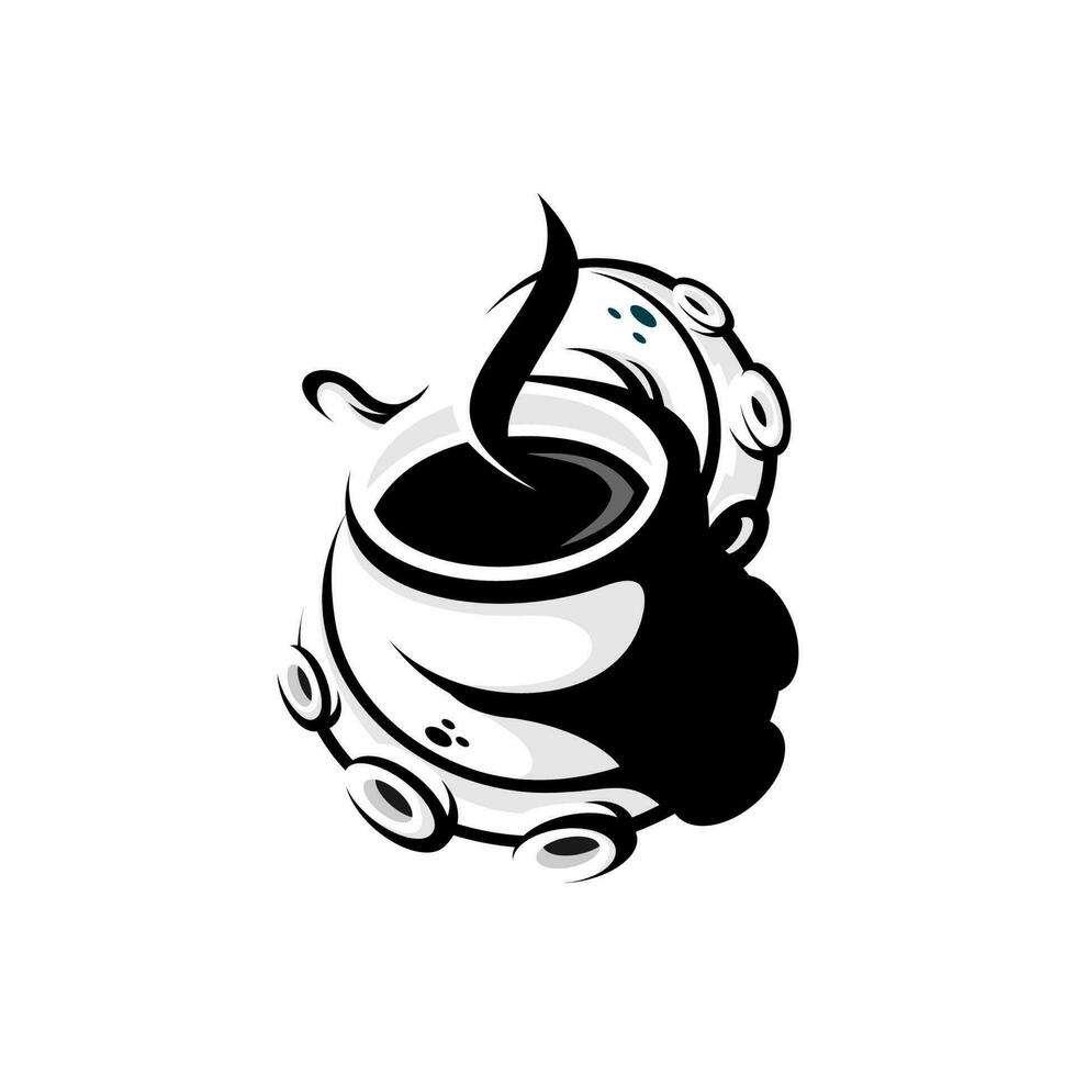 coffe och bläckfisk, vektor illustration av ett bläckfisk eller tentakel insvept runt om en kopp av kaffe