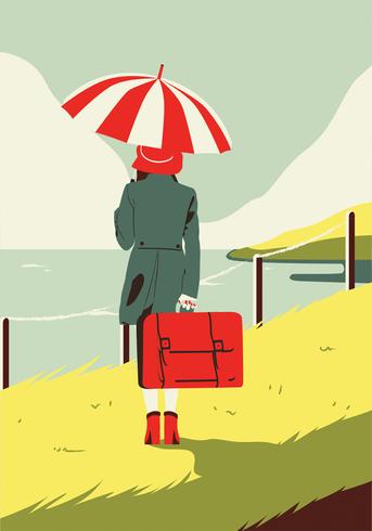 Frau mit Suitcase Vector Design