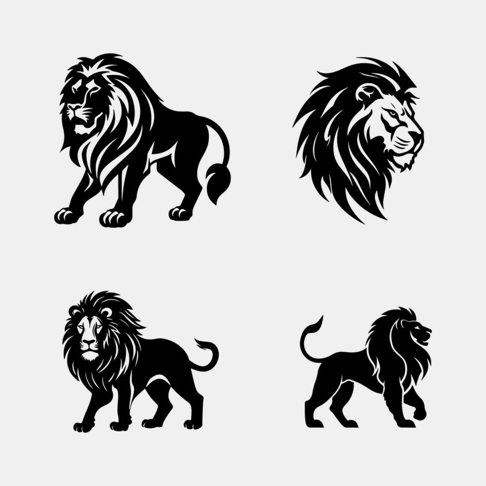 uppsättning av lejon silhuett modern ikon minimalistisk djur- logotyp design vektor