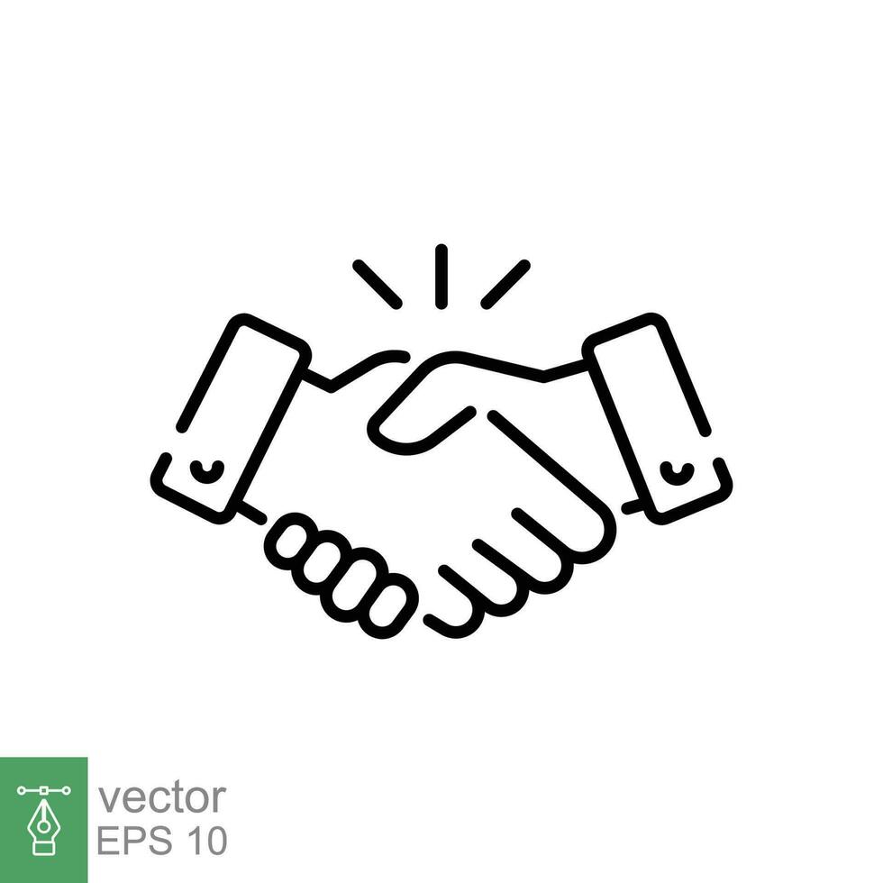 Hand Shake Symbol. einfach Gliederung Stil. Handschlag, Partnerschaft, Einführung, Vereinbarung, handeln, Freundschaft, Geschäft Konzept. dünn Linie Symbol. Vektor Illustration isoliert auf Weiß Hintergrund. eps 10.