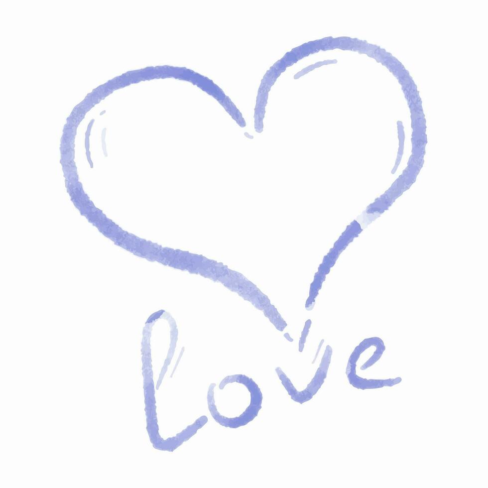 Aquarell gemalt Herz mit Beschriftung Liebe, Blau violett Bürste Vektor Element zum Design