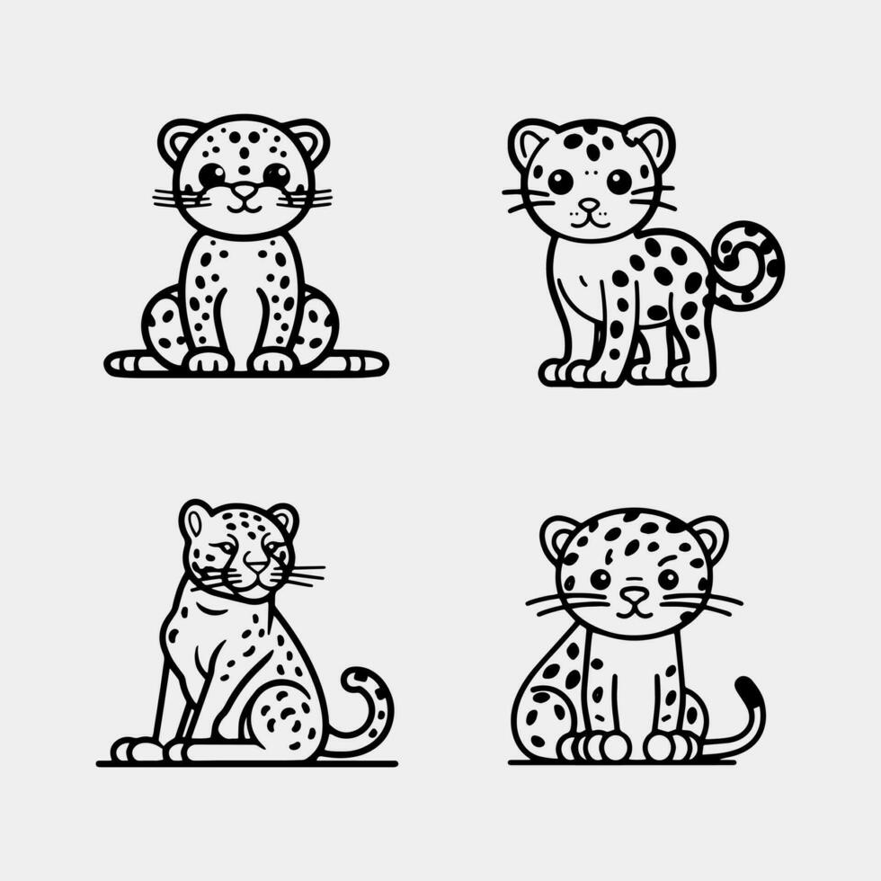 uppsättning av tecknad serie söt liten leopard, design rolig illustration vektor