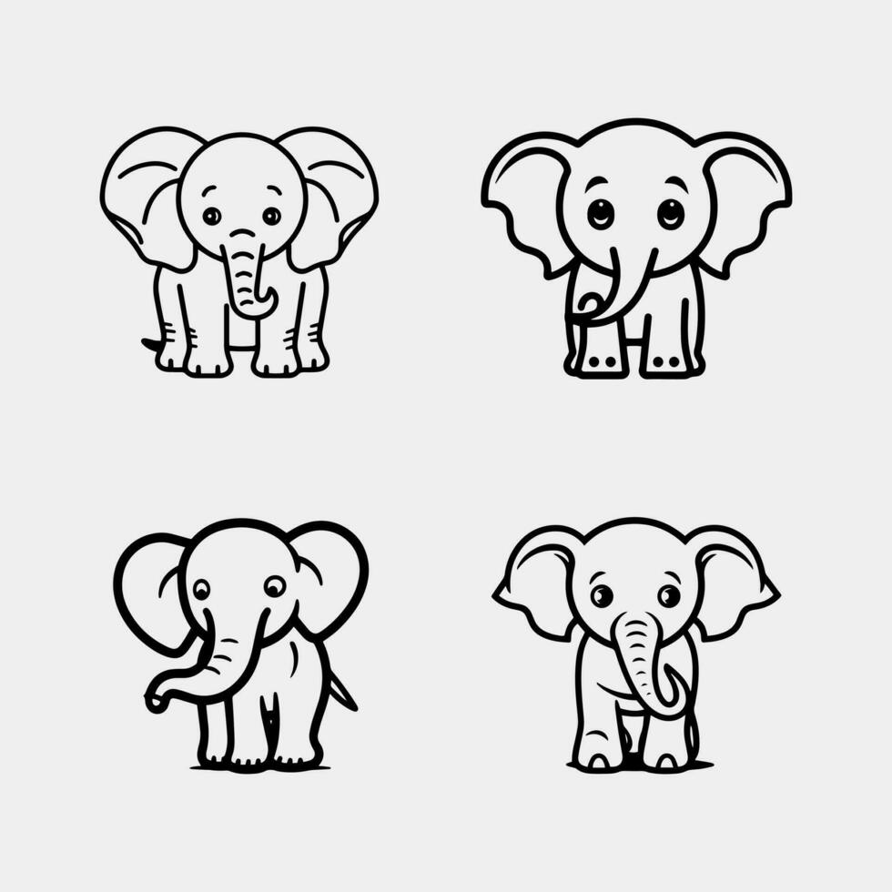 uppsättning av söt elefant hand dragen vektor illustration