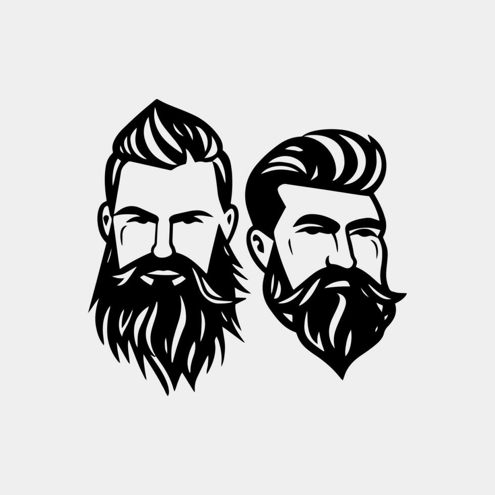 Paar von Vektor bärtig Männer Gesichter Hipster mit anders Haarschnitte, Schnurrbärte, Bärte. perfekt zum Silhouetten, Avatare, Köpfe, Embleme, Symbole, Etiketten.