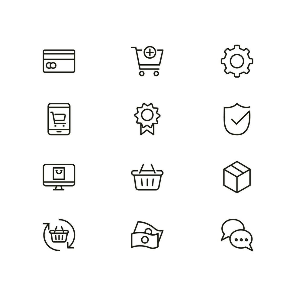 online Einkaufen Anwendung Schnittstelle verbunden Symbol Satz. Webseite Zeichen vektor