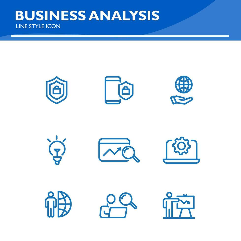 företag analys linje ikon planera, finansiering, bevilja, publik, presentation, marknadsföring vektor